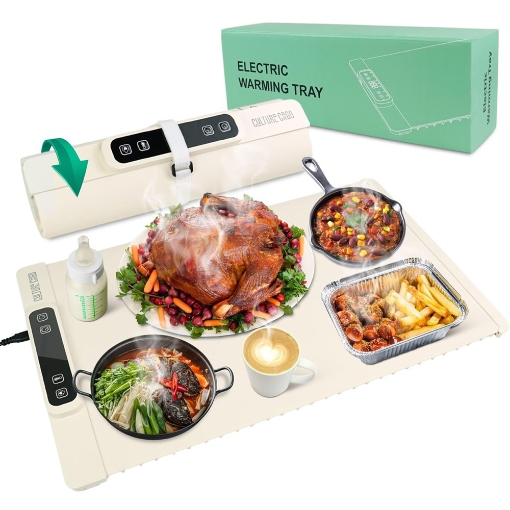 Culture Cargo Electric Food Warming Mat 5 Heat Settings Silicone Tray White